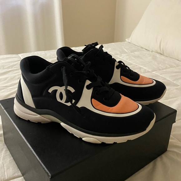 CHANEL Black and Orange Sneakers - Picture 1 of 4